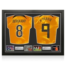 Dennis Bergkamp & Robin Van Persie Signed Holland Football Shirts. Dual Frame