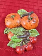 VTG Chalk ware Kitchen Decorative Fruit Wall Art Hand Painted Retro Home Decor