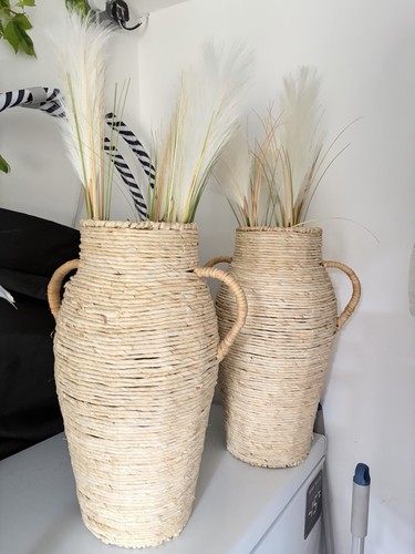 Beige wicker decorative urn - beige,