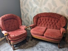 Ercol Joynson Holland Style 2 Seater Sofa & Chair Red Wooden Loveseat