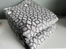 A Pair Of Large Next Eyelet Fully  Lined Geometric Pattern Grey Curtains