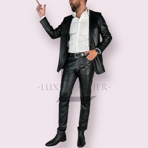 Men black leather pant - men's,