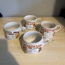 4 Vintage Soup Bowls Mugs W/Recipes OXTAIL , MUSHROOM , TOMATO & CHICKEN Ceramic