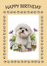 MALTESE CUTE PUPPY AND FLOWERS