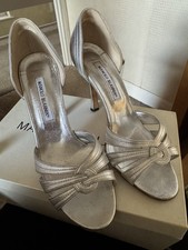 Manolo Blahnik  Silver Urbana Shoes Heels Size 37.5 4.5 Uk Boxed Will Fit A 5