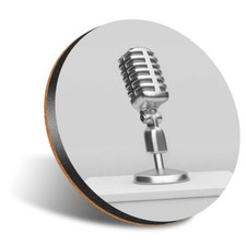 1 x Round 12cm Coaster - BW - Microphone Radio Broadcast #37236