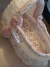 Reborn Baby Doll Ooak Moses Basket with Pillow and blanket Hearts & Bows