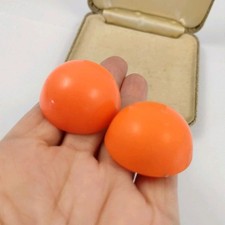 huge Twiggy Style Vintage Bright Orange Round Clip Earrings Hard Plastic 60s 