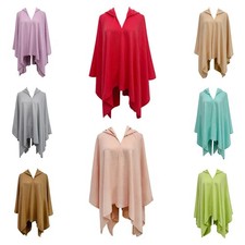 Plain Hooded Wool Cape Shawl