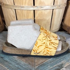 Birkenstock Betula Floral Bamboo Embossed Yellow Nubuck Slide Sandals Womens 9