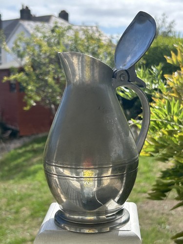 Pewter lidded jug crown mark - jug,
