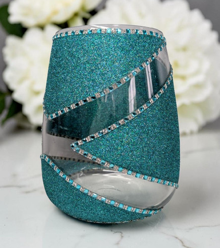 Teal glitter glass vase round - teal,