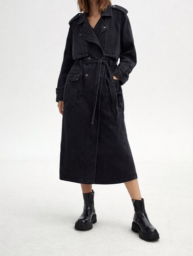 Zara black denim trench - black,