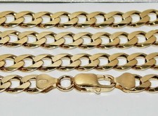 Solid 9ct Yellow Gold on Silver Heavy 9mm CURB Chain 16 18 20 22 24 26 30 inch