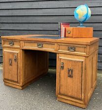 Art Deco Style Early 20th Century Heavy Solid Oak Kneehole Writing Desk