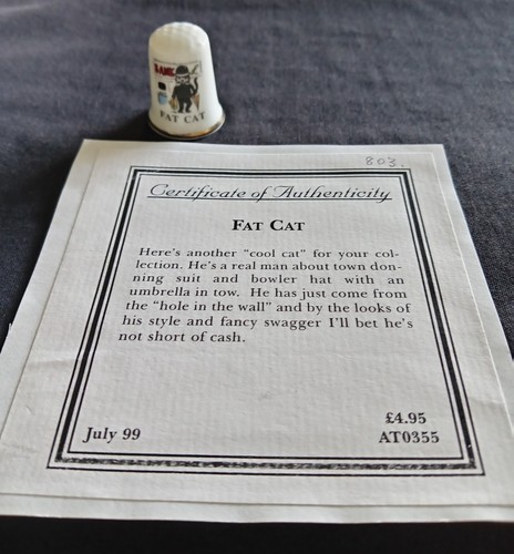 Fat cat thimble certificate - cat, &