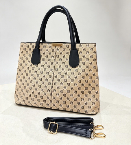 Beige monogram faux leather - beige,