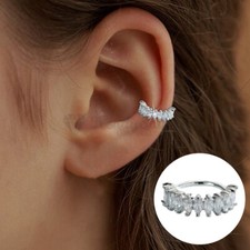 1pc Women Ear Cuff Oval Crystal Sterling Silver Non Piercing Helix Hoop Earrings