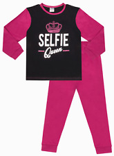 Girl's Selfie Queen Long Pyjamas 11 to 16 Years Pink Black Pj Pjs Girls 