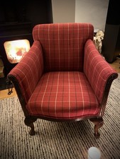 Antique Armchair Red Upholstered Fabric
