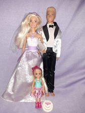 BARBIE Chelsea & Ken Dolls Bride & Groom - Blonde Hair in Wedding Dress