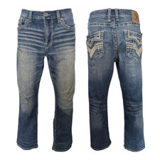 Salvage Supply Co. Jeans 34x30 Anarchy Straight Relaxed Fit Blue Buckle Distress