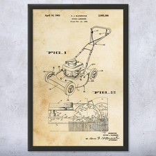 1963 Lawn Mower Patent Wall Art: Hardware Store Art, Garage Decor, Tool Shed Art
