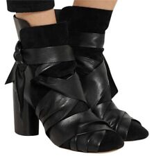£740 ISABEL MARANT ‘Azel’ Leather Suede Strap Tie Boots Block Heel Black 40 7