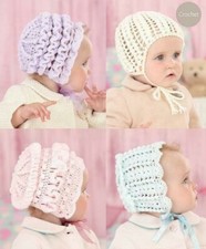 BABY  CROCHET  PATTERN  baby hats frilly  bonnet  prem / 6m dk yarn