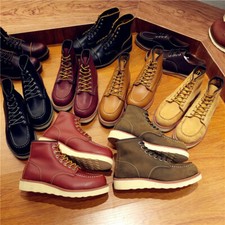 Vintage Men Boots Lace-Up Genuine Leather Boots Wing Men Handmade Work Travel We