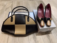 Texier Leather Black/Tan Bag & Moda in pelle “Amber” Black/Tan Leather Shoes VGC