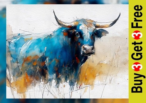 Majestic bull print on - 5"x7",