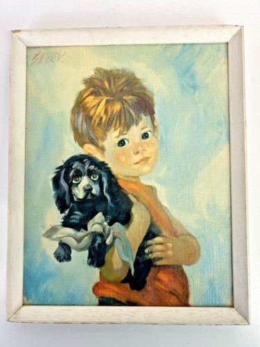 Vintage framed print boy - framed,