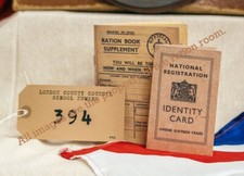 1940s/WW2 Blitz Wartime Memorabilia Kids Set Ration Book-ID Card-Luggage Label 