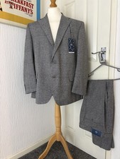 Moss Bros Men’s 2 Piece Suit Grey Check Jacket 50S Trousers W42 L31 Big Tall