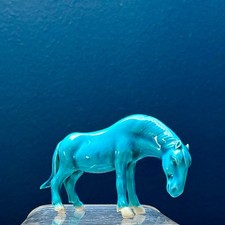 ? French Vintage Porcelain Horse Figurine – Turquoise Blue Glazed Ceramic Horse