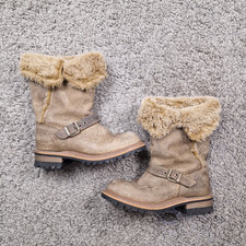 CAT Catterpillar Boots Womens 5 Leather MId Calf Faux Fur Lining Brown
