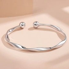 Solid 925 Sterling Silver Unisex Luxury Designer Opening Bangle Cuff Bracelet U