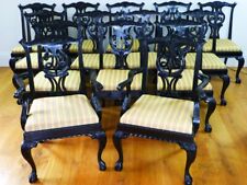 Antique Set Of Fourteen 14 Chippendale Design Upholstered Dining chairs 12 + 2