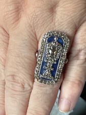 GEORGIAN INSPIRED MOURNING RING STERLING SILVER  , DIAMONDS - UK Q 1/2 GOTHIC  