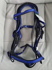Iv Horse Full Size Blue/ Black Webbing Bridle And Reins / Nylon Synthetic Bridle