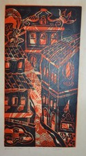 Mid Century woodcut signed