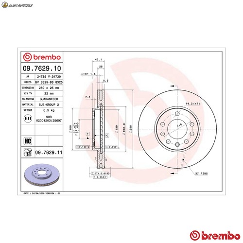 Brake disc 7629 11 - disc, 09.7629.11
