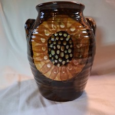 Large Jean Hampton Rare Sunflower Handled Vase 24.5cm High