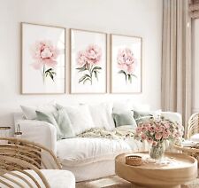 Pink Soft Blush Flowers x 3 Unframed Print Pictures Wall A4 A3 Peony Floral