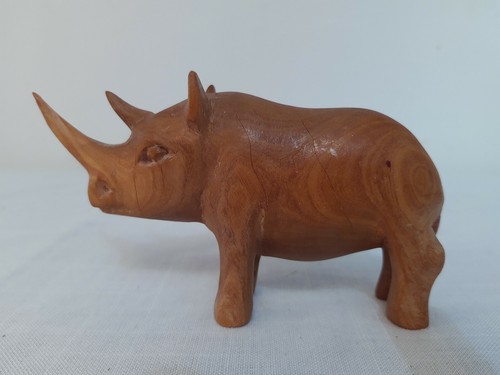 Vintage wood rhino figurine - vintage,
