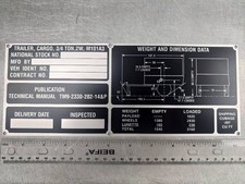 M101A3 NOS DATA PLATE MILITARY