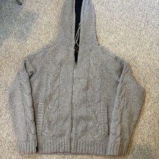 Schott NYC Military Gear Cable Knit Full Zip Hoodie Sweater Fleece Lined Grey XL