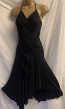Black Halter Neck Tie Layered 10 Fit & Flare Asymmetric Glitter Wrap Xmas Dress