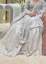 Mongas Grey Silver Asian Indian Bridal Waleema Baraat Wedding Dress Medium